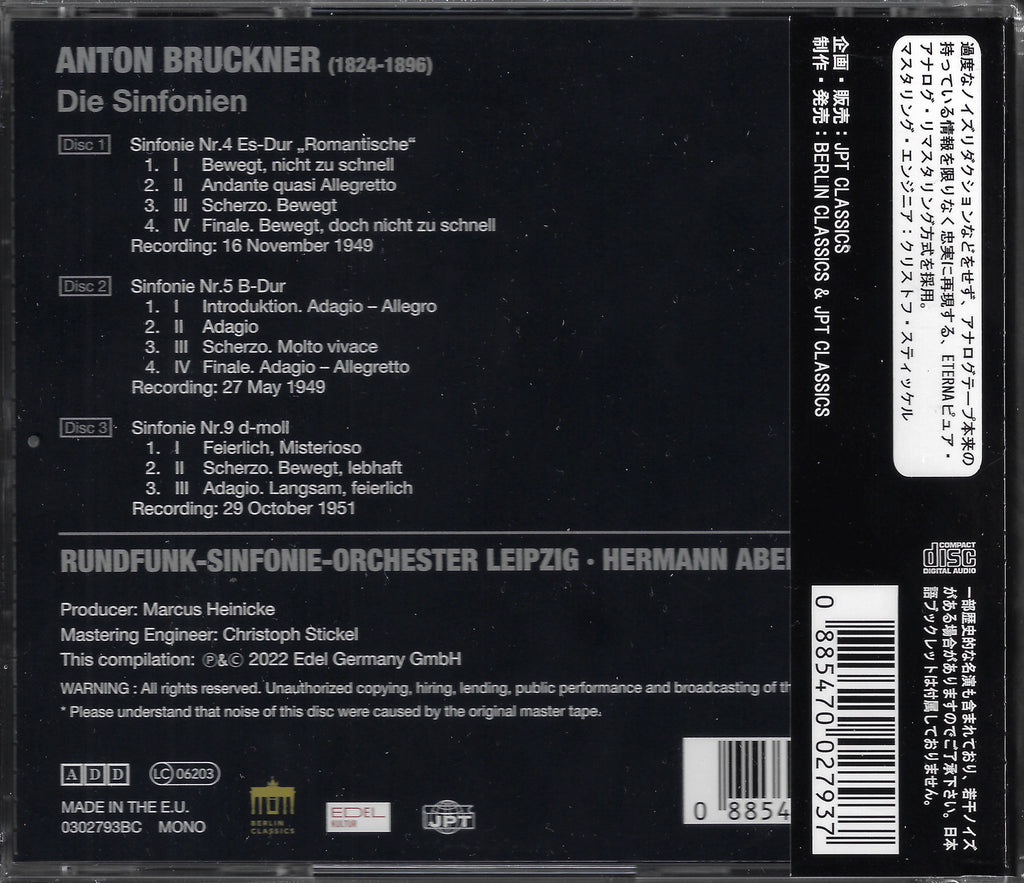 Abendroth: Bruckner Nos. 4, 5 & 9 - Berlin Classics 0302793BC (3CD set, sealed)
