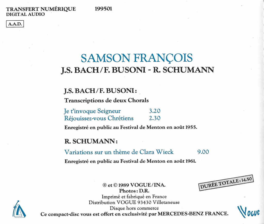 François: Bach/Busoni + Schumann ("live") - Vogue 199501