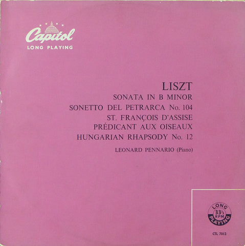 Pennario: Liszt Sonata in B minor, etc. - Capitol CTL 7012