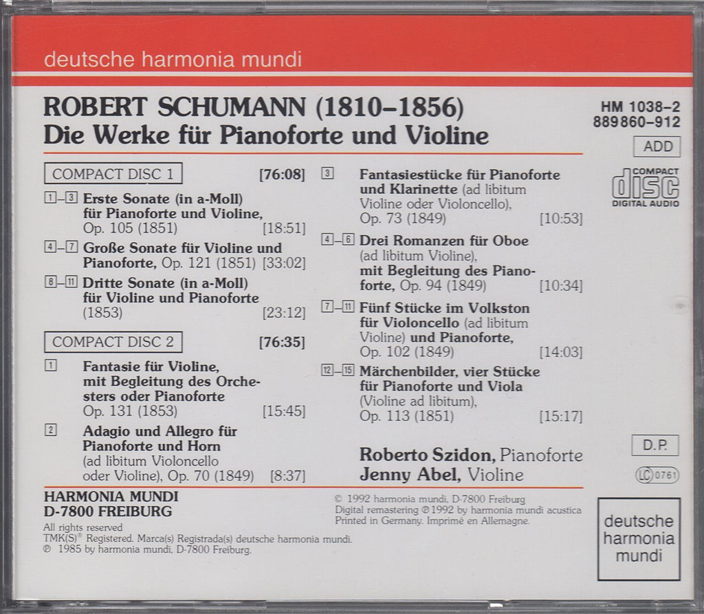 Abel/Szidon: Schumann works for violin & piano - DHM 1038-2 (2CD set)