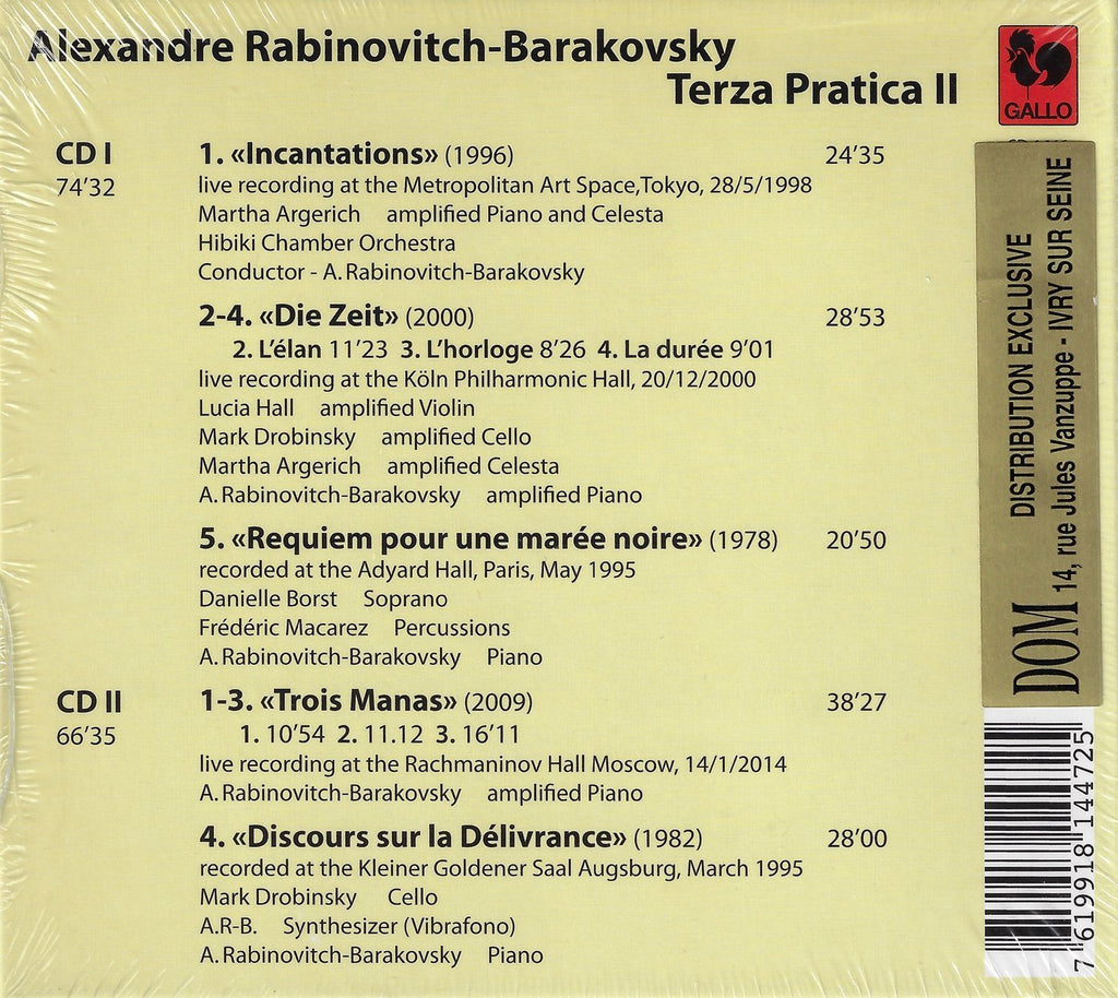 Rabinovitch-Barakovsky: Incantations (Argerich), etc. - Gallo 1446-47 (2CD set) (sealed)