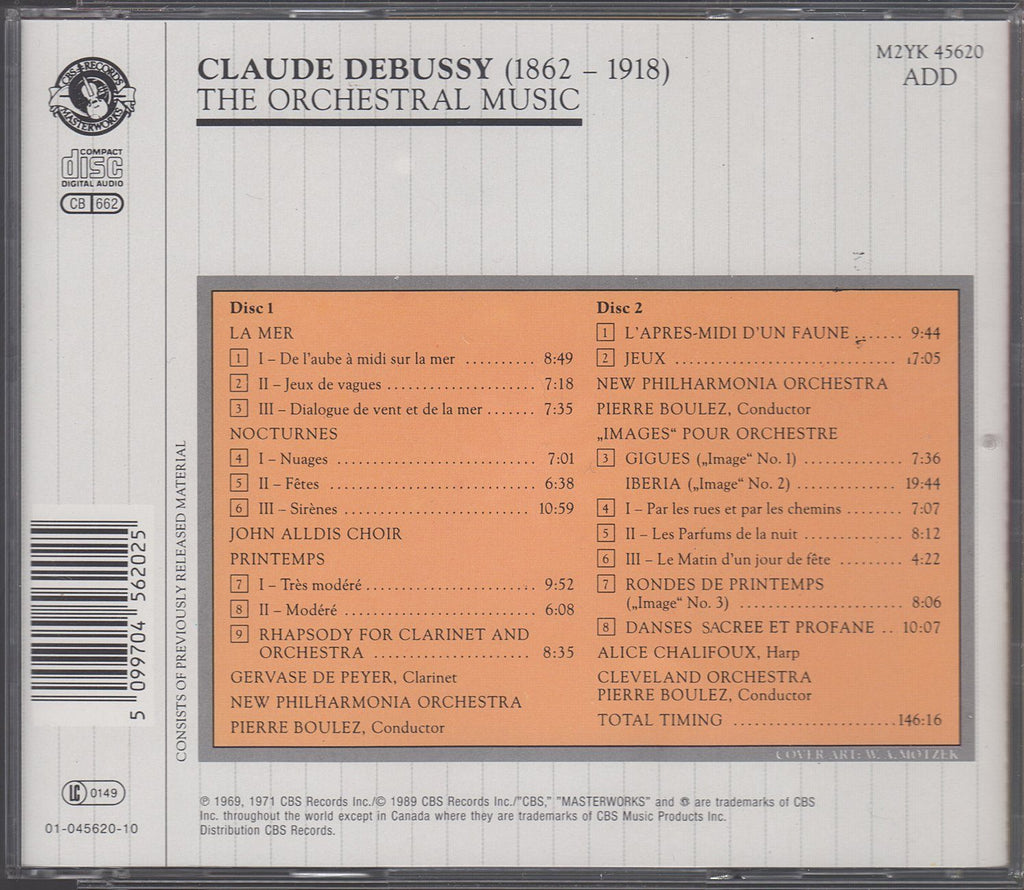 Boulez: Debussy Orchestral Works - CBS Masterworks M2YK 45620 (2CD set)