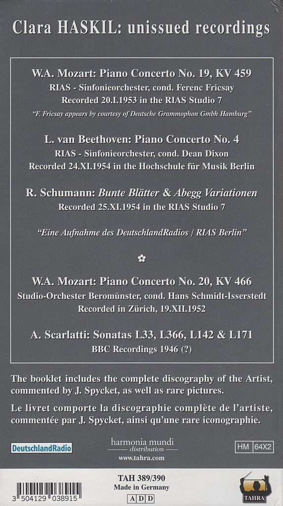 Haskil: Inédits (unreleased recs. + discography) - Tahra TAH 389/390 (2CD set)