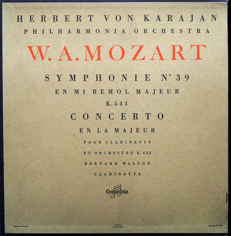 LP - Karajan: Mozart Symphony K 543 + Clarinet Concerto K 622 (with Walton) - FCX 740
