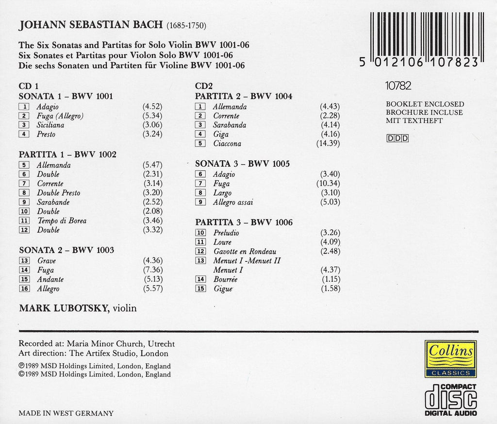 Lubotsky: Solo ViolinSonatas & Partitas - Collins Classics 10782 (2CD set)