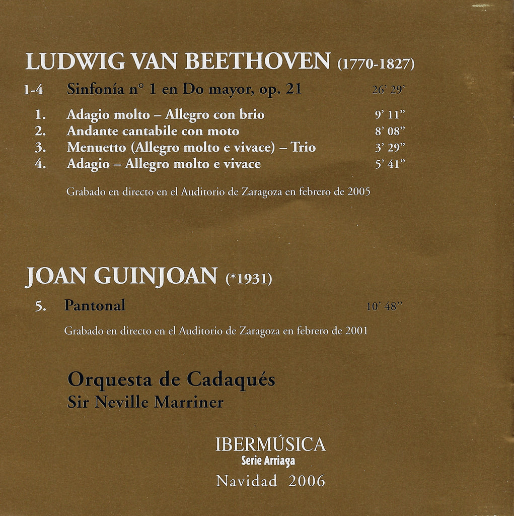 Marriner: Beethoven Symphony No. 1 + Guinjoan Pantonal - Trito TD0023