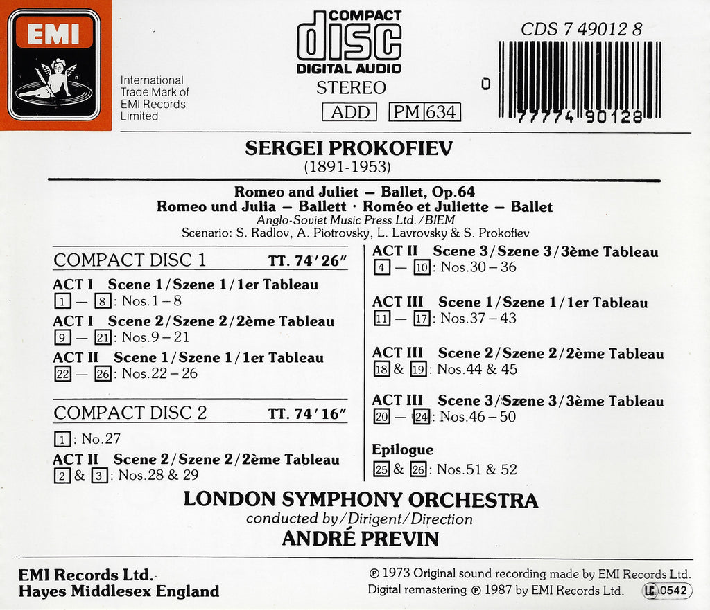 Previn: Prokofiev Romeo & Juliet - EMI CDS 49012 8 (2CD set)