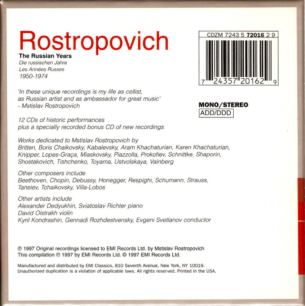 CD - Rostropovich: "The Russian Years · 1950-1974" - EMI 7243 5 72016 2 9 (13CD Set)