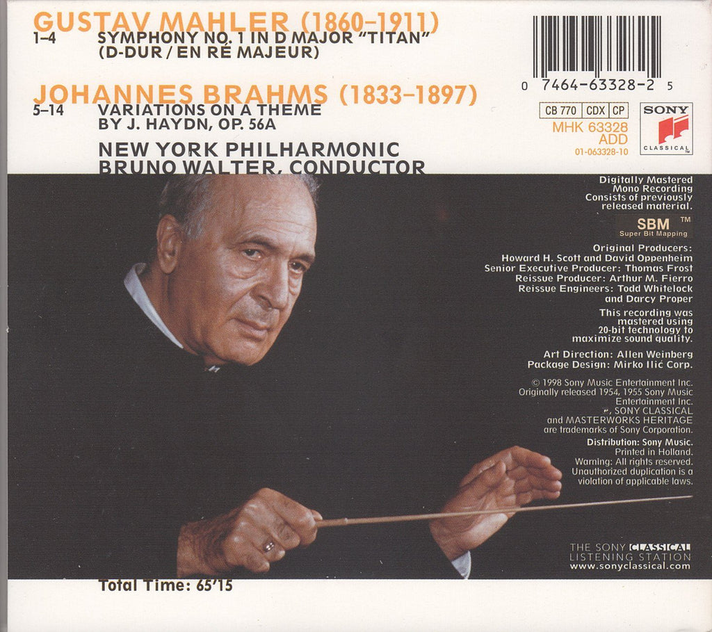 Walter/NYPO: Mahler Symphony No. 1 + Brahms - Sony MHK 63328
