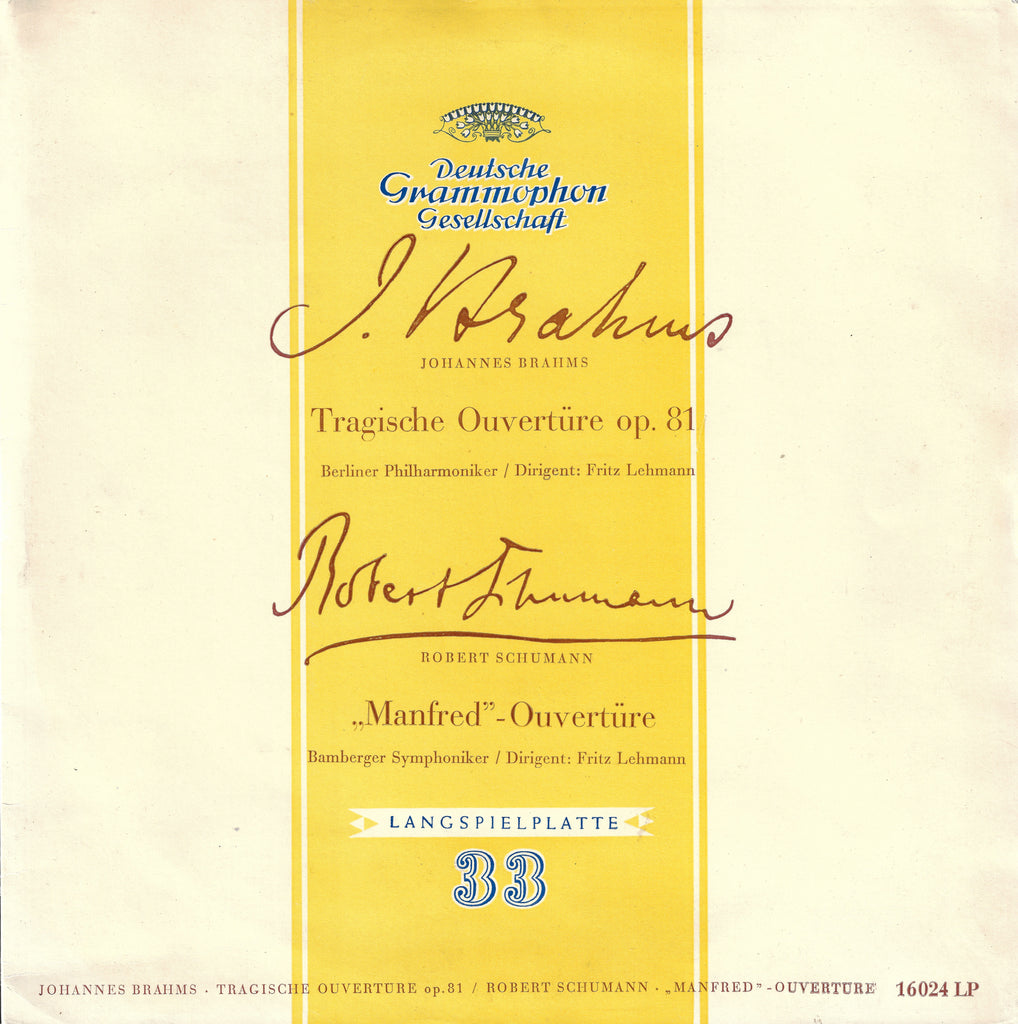 Lehmann: Brahms Tragic and Schumann Manfred Ovs - DG 16101 (10" LP")
