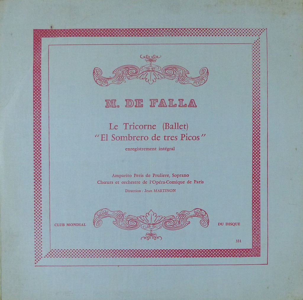 Martinon: Falla Three-Cornered Hat - Club Mondial du Disque CMD 331