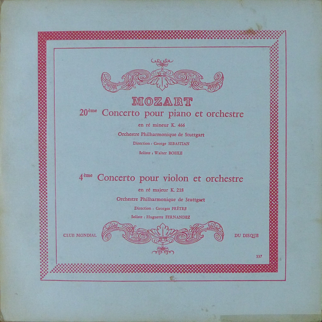 Bohle: Mozart Pf Cto No. 20 / Fernandez Vn Cto No. 4 - CMD 337