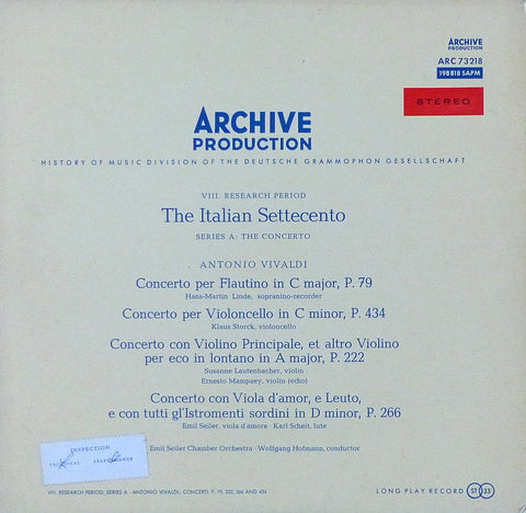 Lautenbacher/Linde/Storck: Vivaldi Various Concerti, etc. - Archive SAPM 198 818