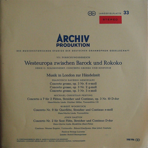 LP - Baumgartner: Music In London In Handel's Time - Archive 198 196