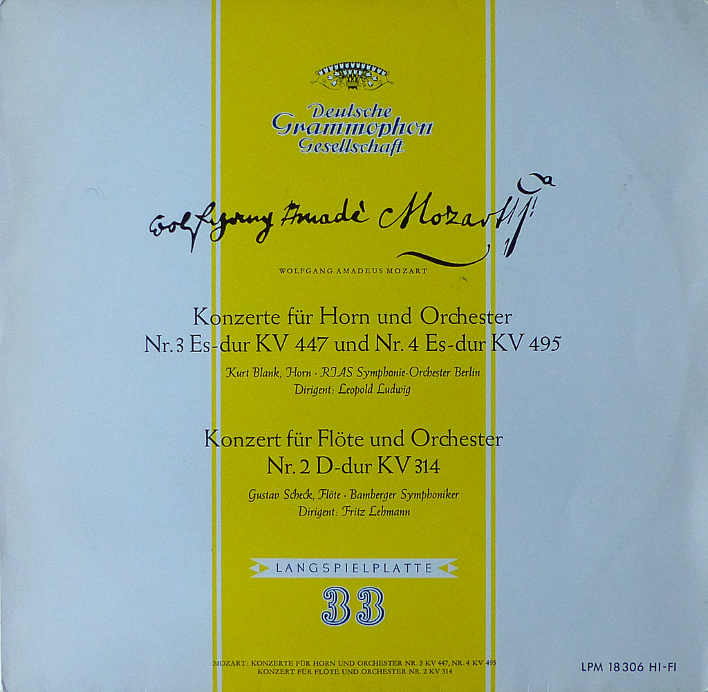 Blank: Mozart Horn Concerto K. 447 & K. 495, etc. - DG LPM 18306