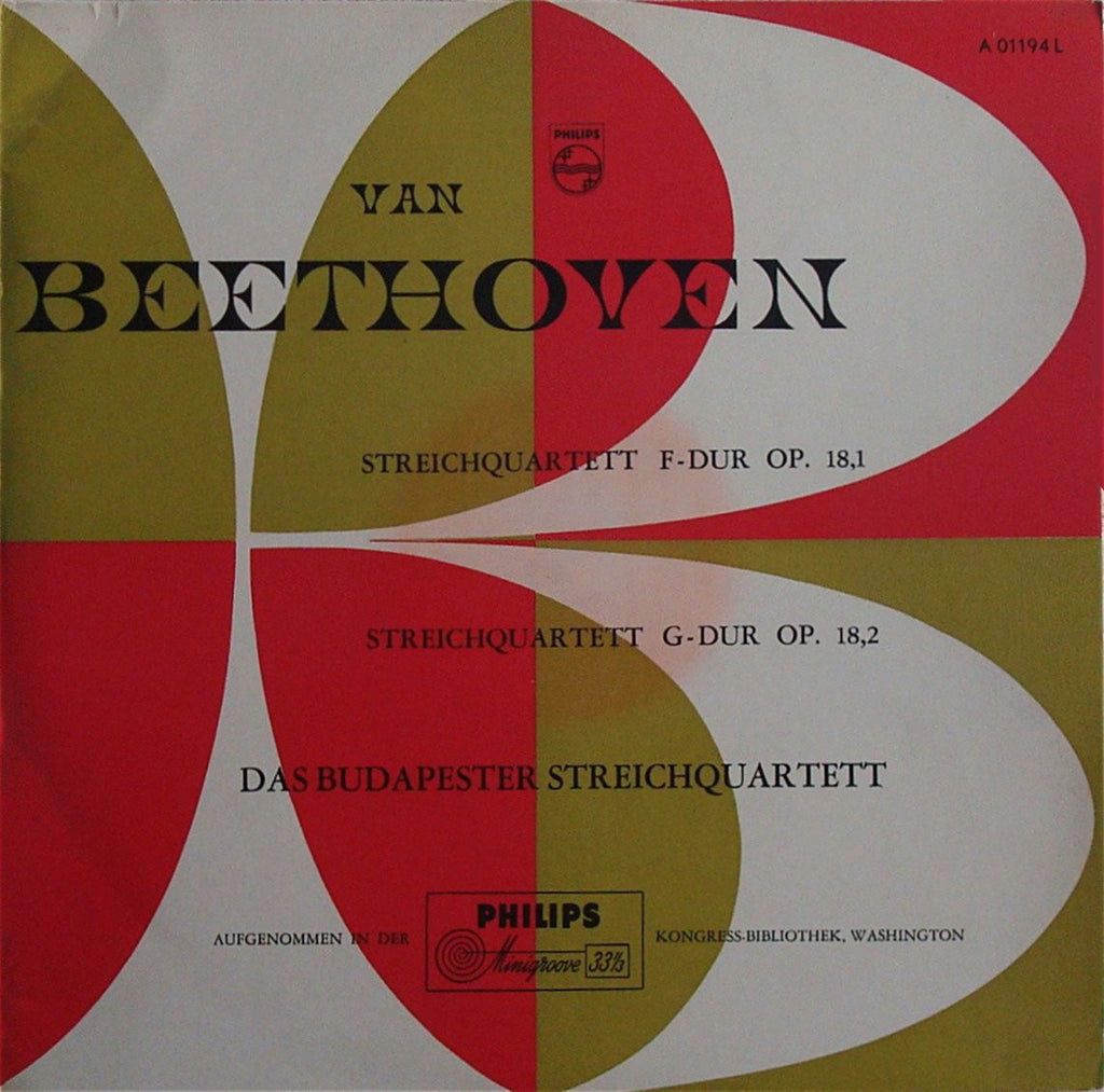 LP - Budapest Quartet: Beethoven String Quartets Op. 18 Nos. 1 & 2 - Philips A 01194 L