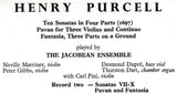 Jacobean Ensemble: Purcell Sonatas (Record 2) - Argo RG 113