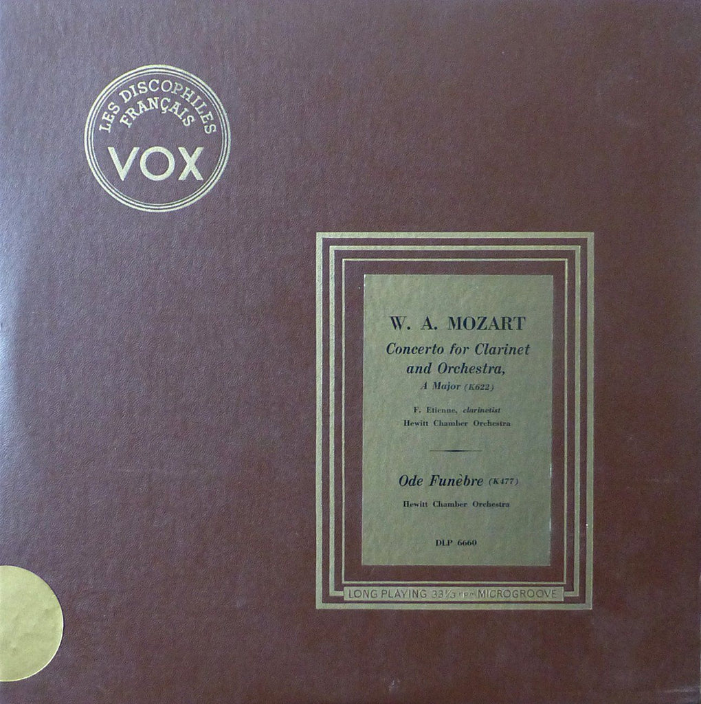 Etienne: Mozart Clarinet Concerto K. 622 + Ode Funebre K. 477 - Vox DLP 6660