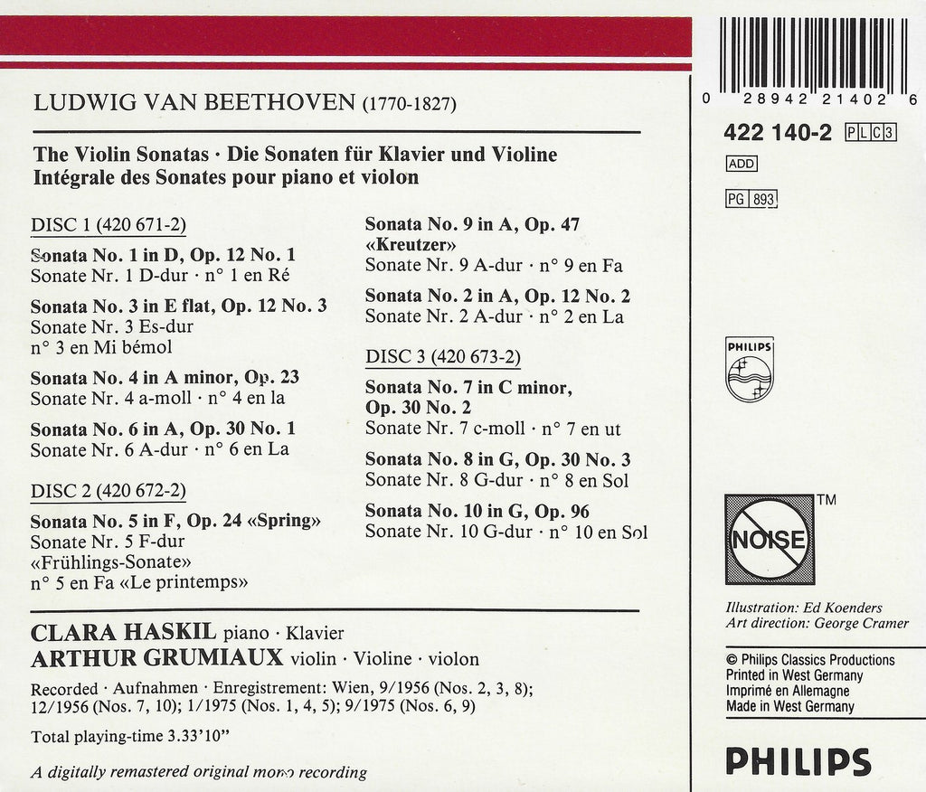 Grumiaux/Haskil:　Beethoven　Sonatas　10　Violin　Ph...