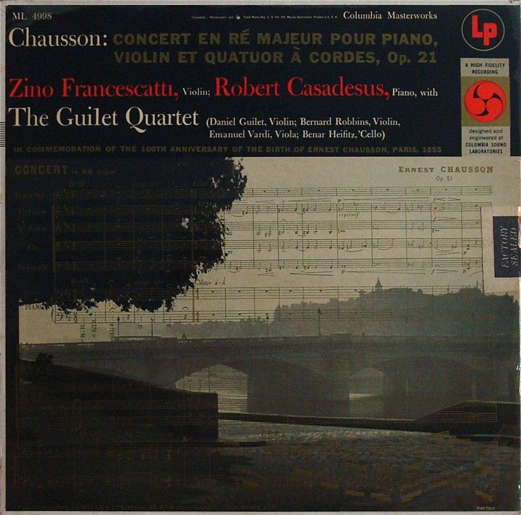 LP - Francescatti/Casadesus/Guilet Quartet: Chausson Concerto Op. 21 - Columbia ML 4998