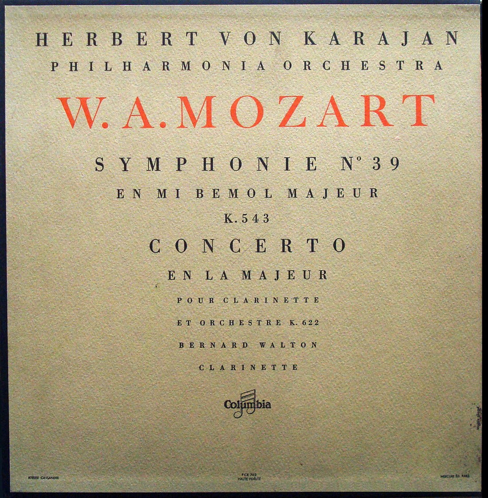 LP - Karajan: Mozart Symphony K 543 + Clarinet Concerto K 622 (with Walton) - FCX 740