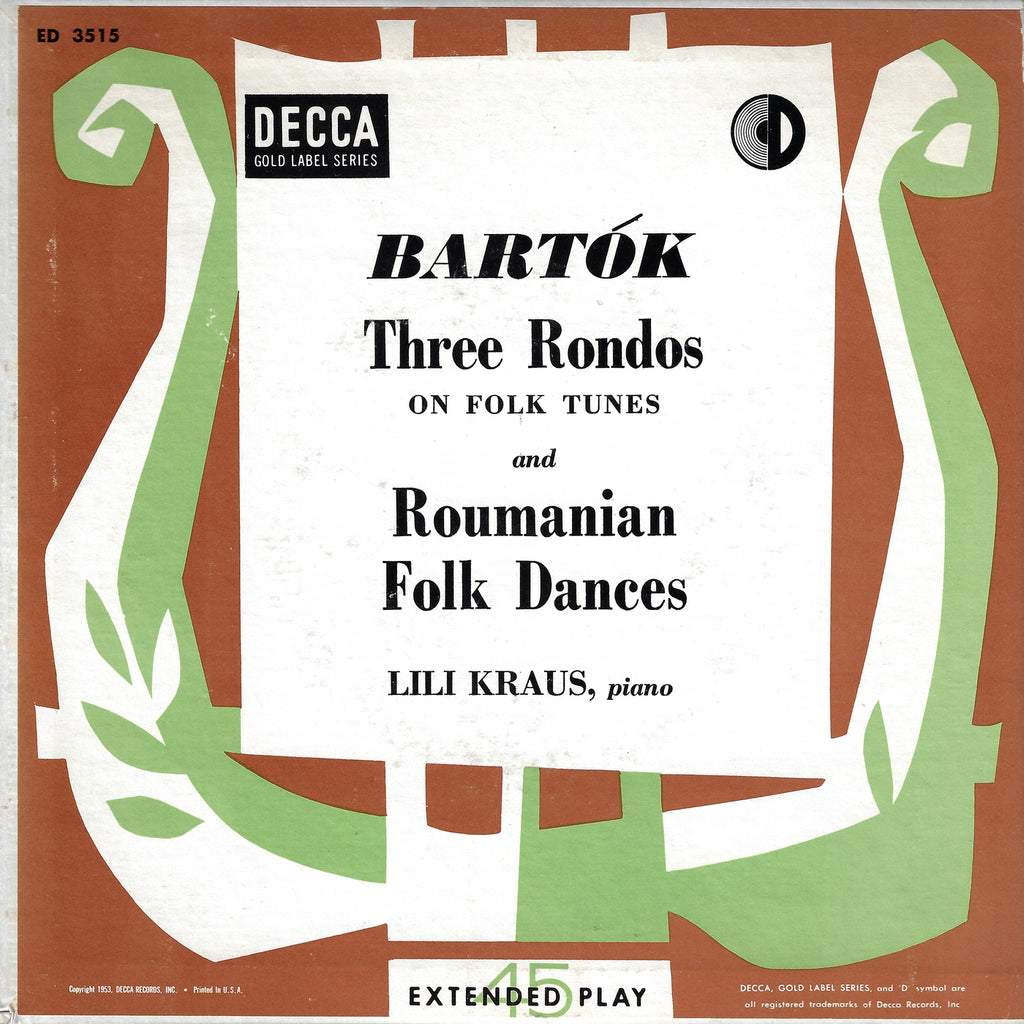 Lili Kraus: Bartok 3 Rondos, etc. - Decca ED 3151 (7" EP)