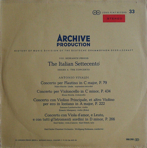 LP - Lautenbacher/Linde/Storck, Et Al: Vivaldi Concerti - Archive 198 318