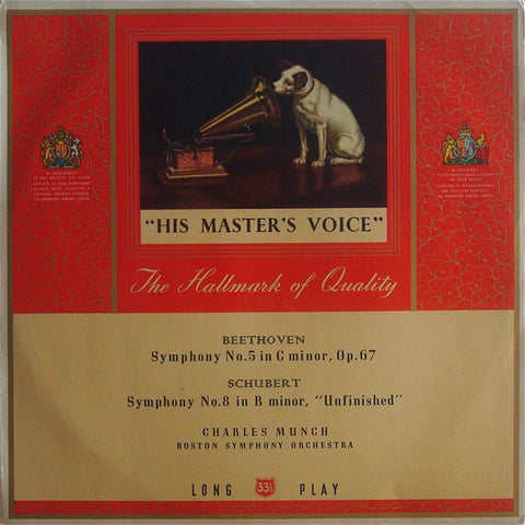 LP - Munch: Beethoven Symphony No. 5 + Schubert "Unfinished" - HMV ALP 1415
