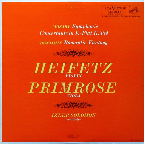 Heifetz/Primrose: Mozart Sinfonia Concertante K. 364, etc. - RCA LM-2149