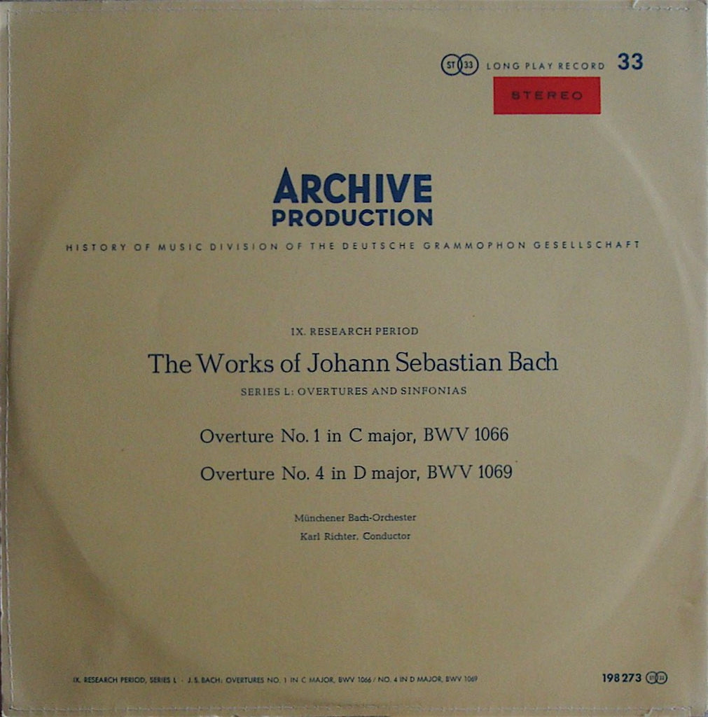 LP - Karl Richter: Bach Orchestral Suites Nos. 1 & 4 - Archive 198 273