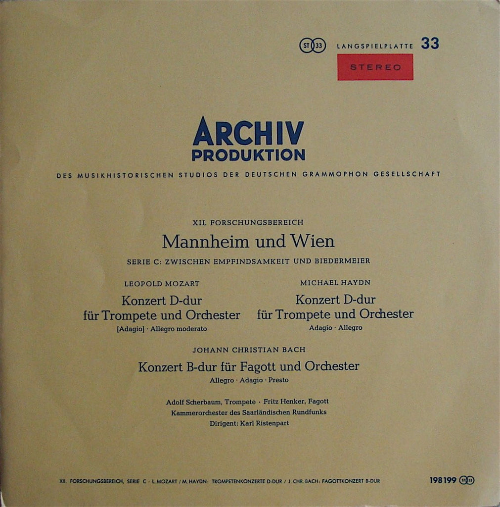 LP - Scherbaum: Trumpet Concerti By L. Mozart & M. Haydn - Archive 198 199