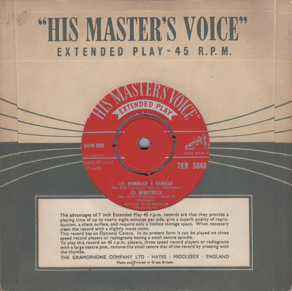 Rubinstein: Debussy Hommage a Rameau, etc. - HMV 7ER 5040 (7 inch 45 rpm EP)