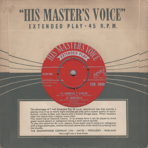Rubinstein: Debussy Hommage a Rameau, etc. - HMV 7ER 5040 (7 inch 45 rpm EP)