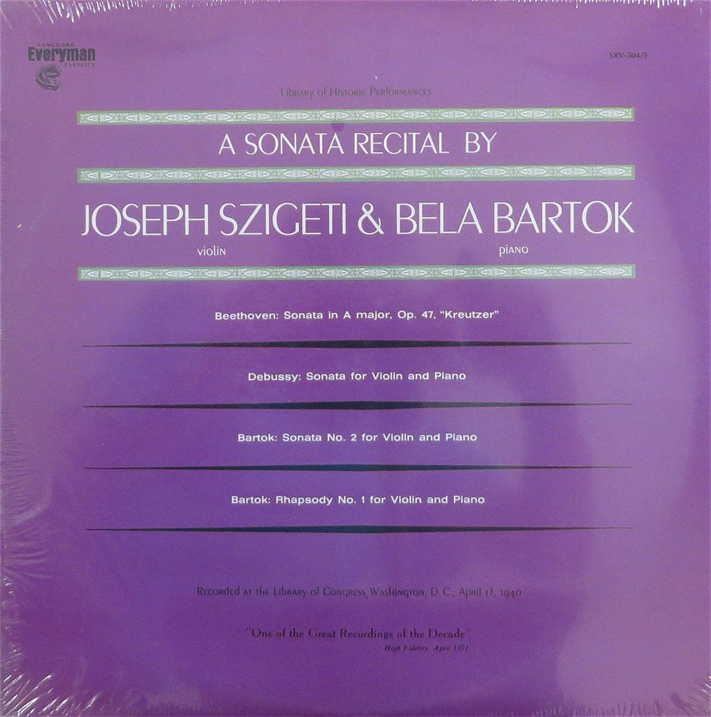 Szigeti/Bartok: Kreutzer Sonata + Debussy - Vanguard SRV-304/5 (2LP set, sealed)